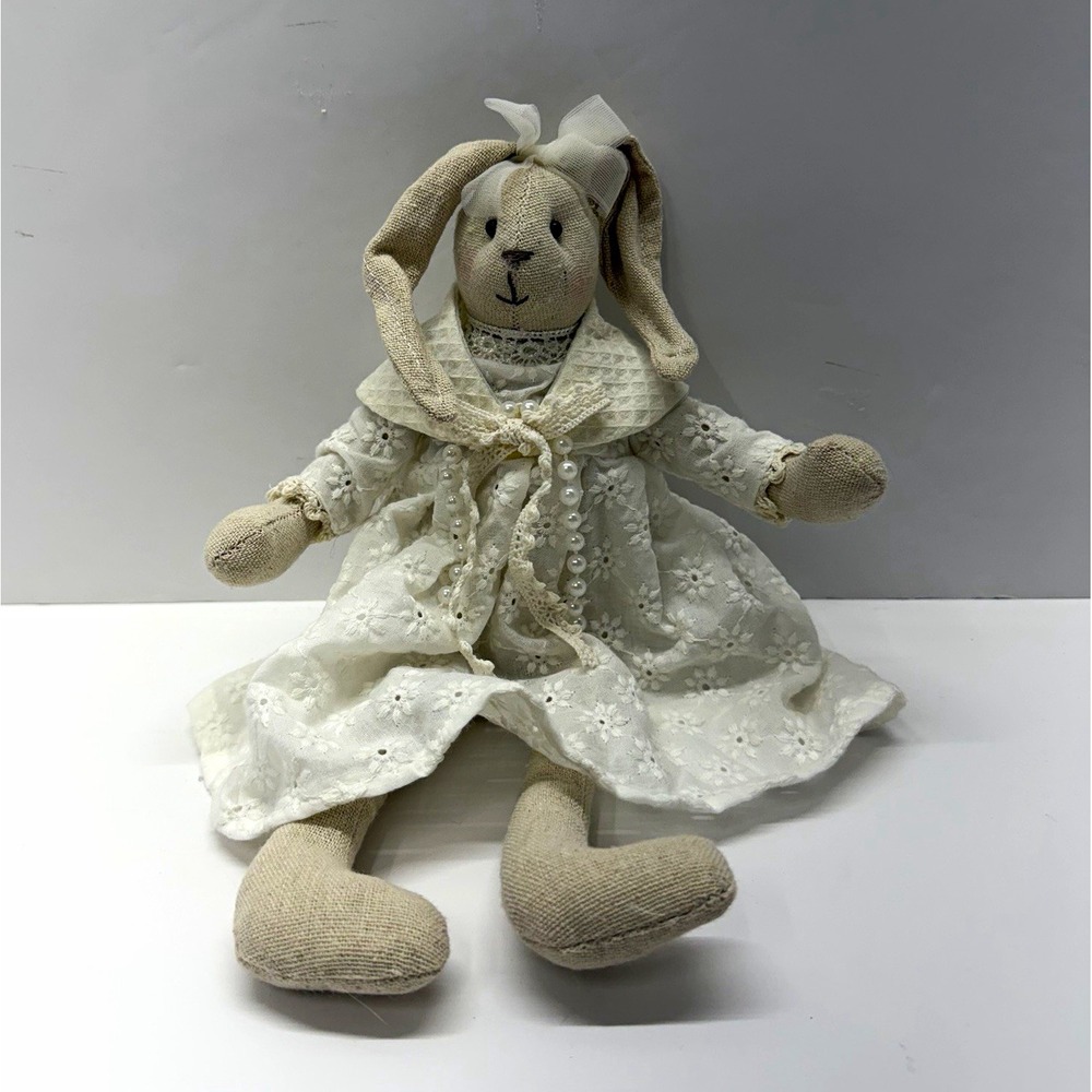 GII Galerie II Bunny Rabbit Plush White Eyelet Lace Dress KN 67843 NWT